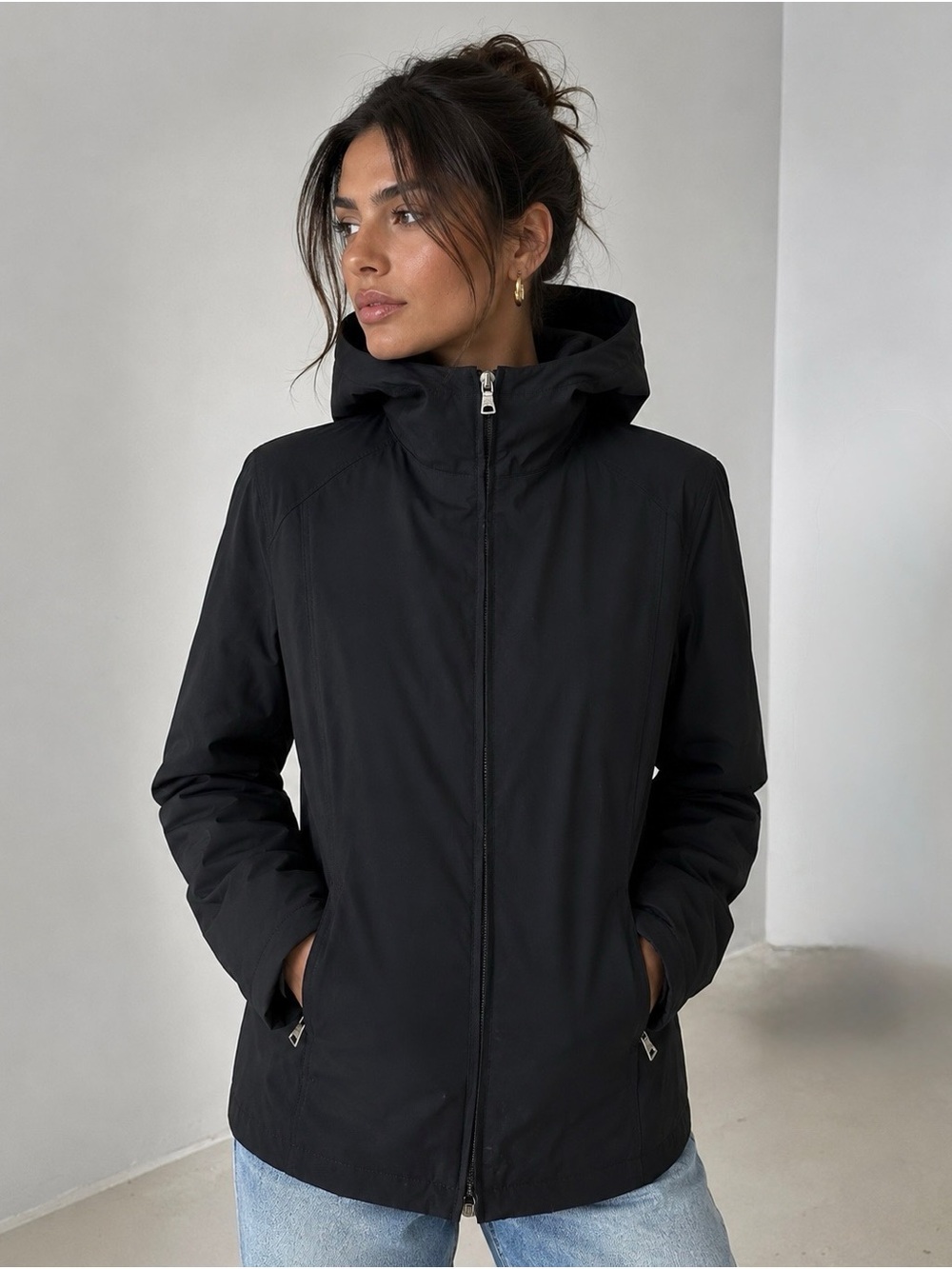 PRADA WOMEN'S BLACK GORE-TEX ZIP FRONT HOODY JACKET SIZE US MEDIUM
